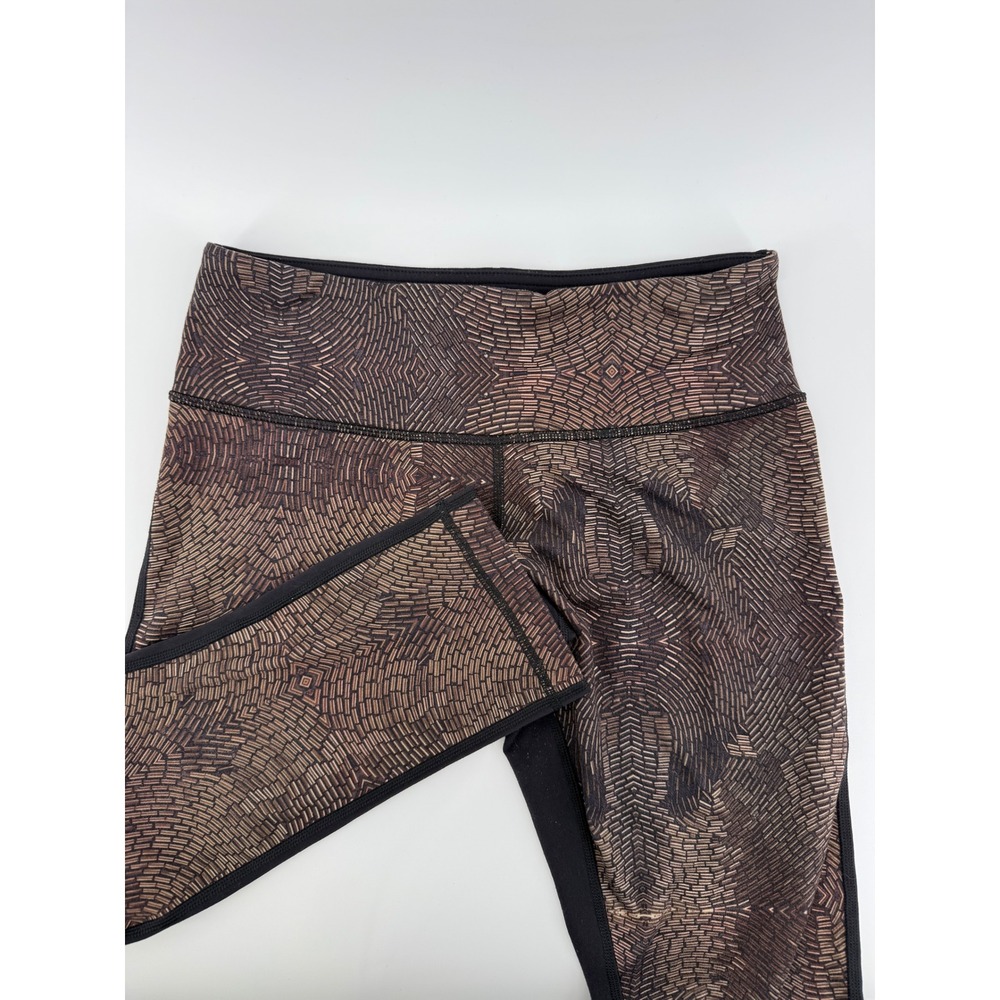 Lululemon Cropped Leggings Brown Copper Mosaic Print Black Back Size 6 21 Inseam